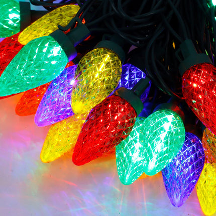 C9 Christmas Lights, 50 LEDs 24.5 FT Faceted String Lights Connectable Commercial Grade Indoor Outdoor, 120V UL Xmas Strawberry Tree Light Strand for Garden Patio Parties, Multicolor