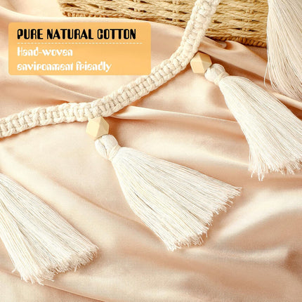 Boho Macrame Tassel Garland Hanging Banner for Classroom Cotton Tassel Home Decor Nursery Room Decorative Wall Woven Hangings for School Supplies Party Decor(4 Pieces,47.2 Inch)