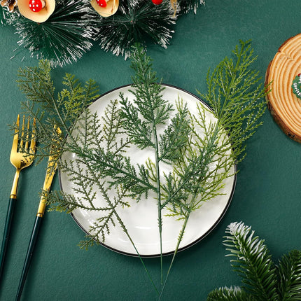 Panelee 45 Pcs Christmas Artificial Faux Cedar Branches, Artificial Pine Leaves,Christmas Greenery Fake Stems Christmas Tree Picks for Vase Garland Wreath Craft DIY Home Decoration(Common)