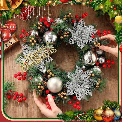 40 Pieces Mini Artificial Christmas Floral Picks Artificial Pine Picks Red Berry Picks Holly Red Berry Stems Green Pine Needles Picks for Christmas Tree Wreath ing Props Winter Holiday