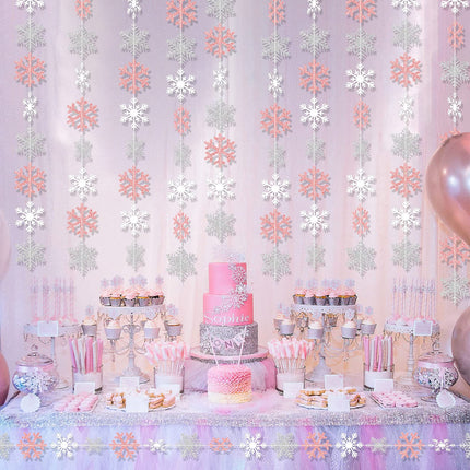 Winter Snowflake Hanging Decorations, Glitter Silver White Rose Gold Snowflakes Christmas Hanging Garland Winter Party Decorations for Winter Wonderland Girls Birthday Christmas Party Decorations