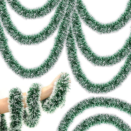50FT Christmas Decorations Tinsel Garland Green Tinsel Garland Christmas Tinsel Garlands Tinsel Twist Garland for Indoor for Xmas Tree Holiday Disco Party Christmas Decor