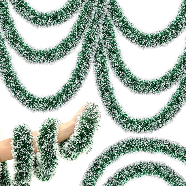 50FT Christmas Decorations Tinsel Garland Green Tinsel Garland Christmas Tinsel Garlands Tinsel Twist Garland for Indoor for Xmas Tree Holiday Disco Party Christmas Decor