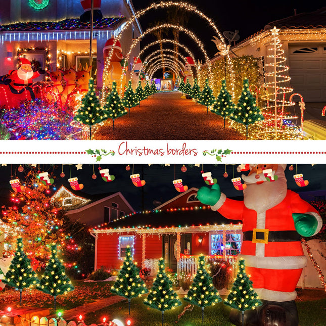 Retisee 6 Pack Solar Christmas Tree Pathway Lights Christmas Decorations Outdoor LED Star Lights 8 Modes Prelit Small Christmas Tree Waterproof Solar Stake Lights for Garden, Yard, Lawn, Cemetery