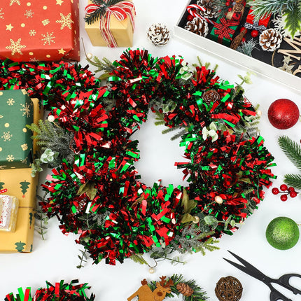 50 Ft Christmas Tinsel Garland Red and Green Metallic Twist Garland Decoration Shiny Christmas Tree Hanging Garland Ornament for Xmas Tree Home Stairs Indoor Outdoor Party Decor