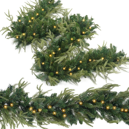 Prelit Christmas Garland 9ft with 50 LED Lights, Battery Opreated Christmas Decor Timer for Mantle Staircase Indoor and Outdoor Prelight Xmas Garland
