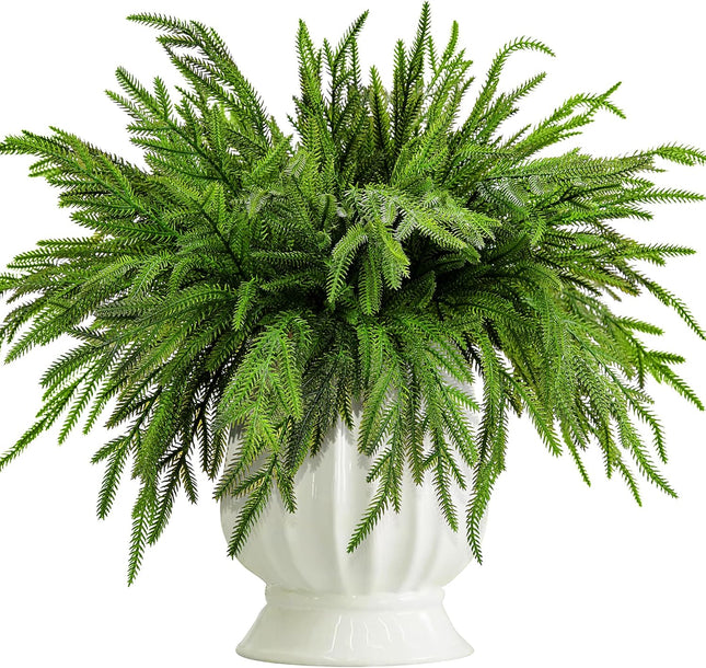 20 Pcs Christmas Norfolk Pine Branches- 19" Extra Length Artificial Xmas Branches Plants Pine Needles- Fake Greenery Norfolk Pine Stems Sprigs for DIY Craft Garland Home Garden Decor