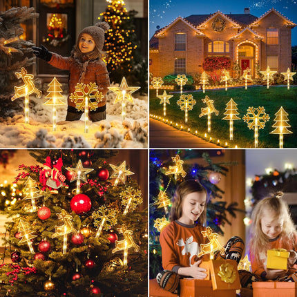 Outdoor Christmas Decorations, Set of 8 Christmas Pathway Lights Outdoor with 10 Lighting Modes, 32 Brighter LED Solar Christmas Decoration, Waterproof Outside Christmas Lights for Holiday