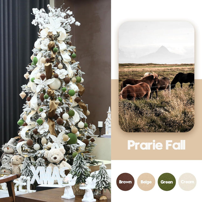 Sea Team 16-Pack Flocked Velvet Christmas Tree Ball Ornaments Set, Decorative Hanging Baubles, Shatterproof Plastic Decorations for Xmas Tree, Wreath, Garland, 80mm/3.15 Inches, Prairie Fall
