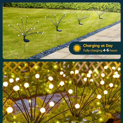 Brightown Solar Garden Lights - 4 Pack 48 LED Firefly Lights with 2 Lighting Mode, Sway by Wind, Waterproof Solar Light for Outdoor Outside Yard, Warm White
