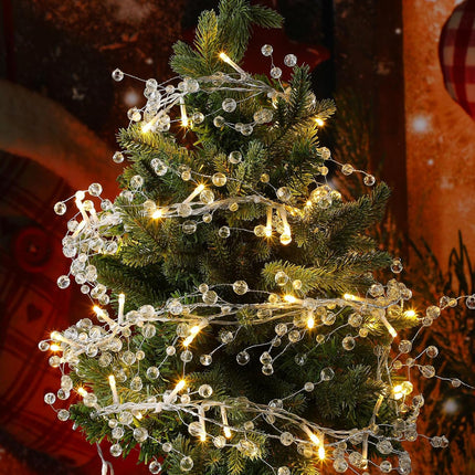 Soaoo 4 Pack 48 Inch Acrylic Crystal Diamond Garland Crystal Garland Strands with LED Strings for Christmas Tree Beaded Garland Decor Ice Wire Garland Wedding Party Decoration