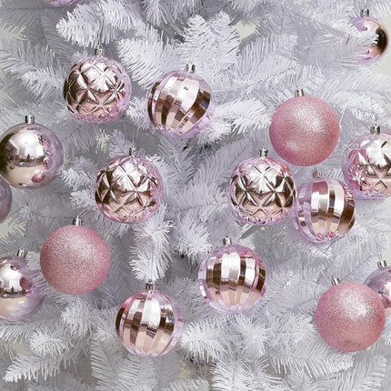 Christmas Ball 24ct 2.36 Inches Pink Mini Xmas Hanging Ornaments for Trees Wreath Garland Wedding Party Home Office Shop Decorations Tier Tray Vase Filler