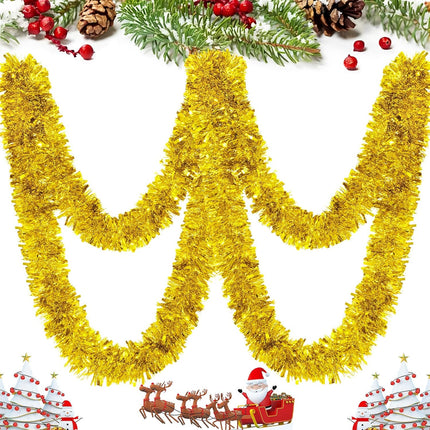 BLEUM CADE 32.8Ft Christmas Tinsel Garland, Gold Tinsel Garland for Xmas Tree Decorations Holiday Birthday Wedding Party Supplies