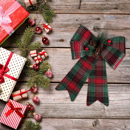 URATOT 6 Pack Christmas Wreaths Bows with Pinecones Needles Xmas Decorations Bows Natural Christmas Tree Bows for Holiday Decoration or DIY Crafts, 9 x 12 Inches