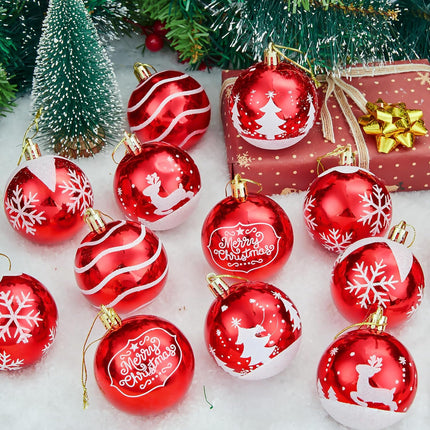 Joiedomi 36 Pcs Red Delicate Painting & Glittering Christmas Ball Ornaments Set, 2.3" Christmas Tree Hanging Decoration, Xmas Shatterproof Indoor Decoration for Tree Wreath Holidays Party Supplies
