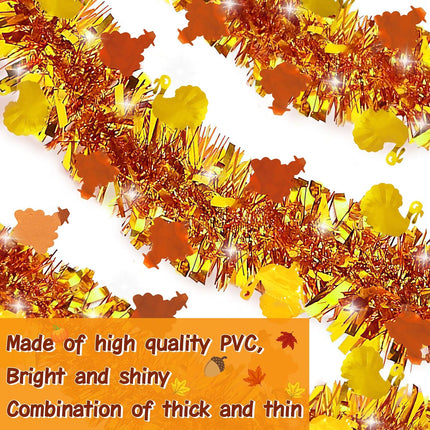 33 FT Thanksgiving Turkey Tinsel Garland, Fall Thanksgiving Party Decorations Shiny Metallic Garland Thanksgiving Turkey Garland for Home Indoor Outdoor Friendsgiving Party Decorations