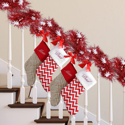 Sggvecsy 32.8Ft Christmas Snowflake Tinsel Garland Xmas Tree Decorations Red Christmas Metallic Twist Garland Ceiling Hanging Decorations for Year Party Birthday Holiday Indoor Outdoor Supplies