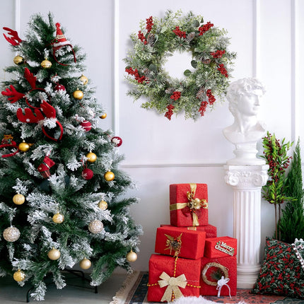 Sggvecsy 21 Inch Artificial Christmas Wreath for Front Door Xmas Red Berry Wreath with Pine Needles Pine Cones Eucalyptus Leaves Christmas Hanging Decorations for Wall Outdoor Home Window Decor