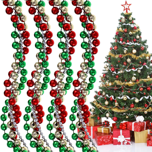 Waydress 15 Feet Christmas Tree Garland Beaded Garland Artificial Pearls Tinsel Beads Garland Red, Green, Gold Silver Twisted Beads Garland for Xmas Party Fireplace Wreath Decor(4 Sets,15 Feet)