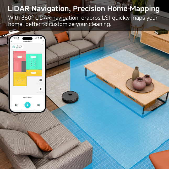 Robot Vacuum And Mop Lidar Navigation With Home Mapping, Tangle , Automatic Recharge, Forbidden Zones, Appremotevoice Control, Schedule Cleaning, Pet Hair, Hard Floor And Carpet, Ls1