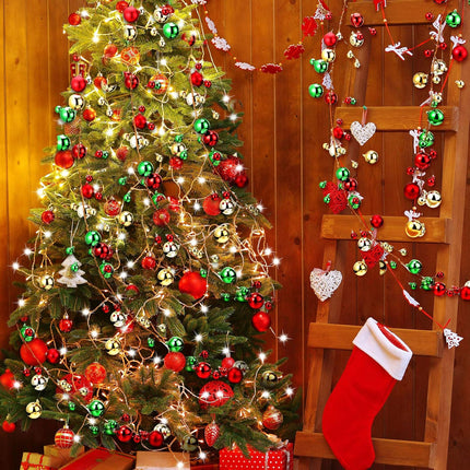 Syhood 9.8 Feet Christmas Ornament Ball Garland Ball Ornament Xmas Tree Balls Hanging Ball Baubles for Christmas Holiday Wedding Party Decoration (Red, Green, Golden)