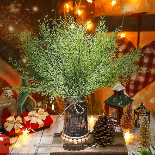 WEISPARK Artificial Pine Leaves Branches, 30pcs 13.7 Inches Fake Greenery Pine Sprigs Faux Stems Picks for DIY Christmas Garland Wreath Embellishing and Home Garden Decoration