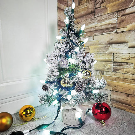 C3 Christmas Lights 50 Cool White LED String Lights, 120V UL, 17FT Green Wire Xmas Lights for Indoor & Outdoor Use, Trees, Pathway, Holiday Party Decorations