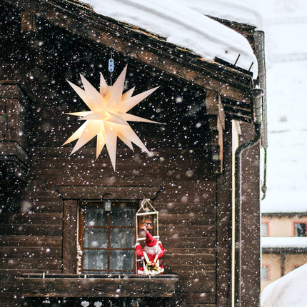 17.7" Moravian Star Light by Battery Operated, 18 Point White Christmas Star Indoor & Outdoor Hanging PVC Paper Lantern Lamp with 3D Bright White Lighted Holiday Decoration