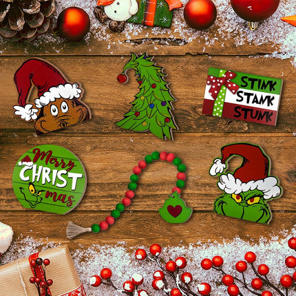 Christmas Tiered Tray Decor, Merry Christmas Tray Decorations, Christmas Tree Max Stink Stank Stunk Wooden Signs Beads Garland, Xmas Holiday Home Decor for Tabletop Shelf Party Mantel