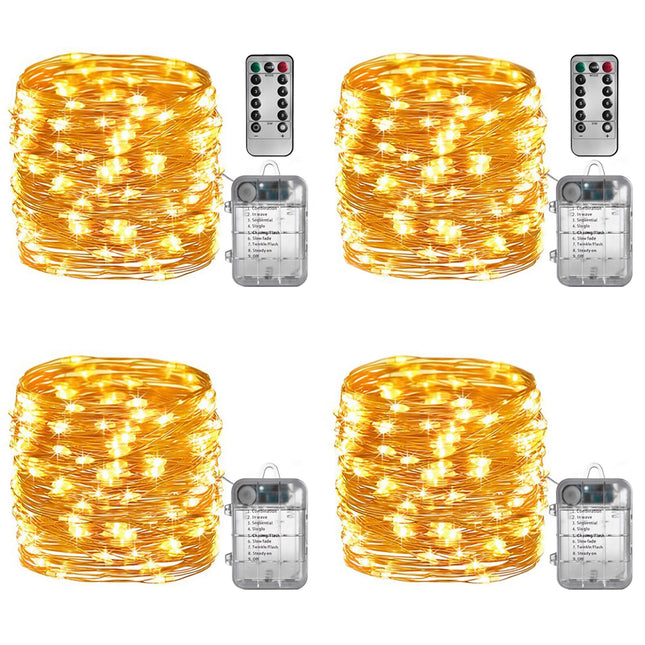 Sterno Home GL40736 50-Count Battery-Powered LED Fairy String Lights, 65.6-Feet, Remote Included, 4 Pack, Copper Wire Lights For Indoor and Outdoor Use