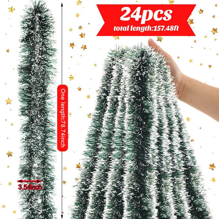 24 Pieces 157.4 Feet Christmas Tinsel Garland Xmas Metallic Tinsel Twist Garland Shiny Hanging Decoration for Christmas Tree Wreath Wedding Party Supplies