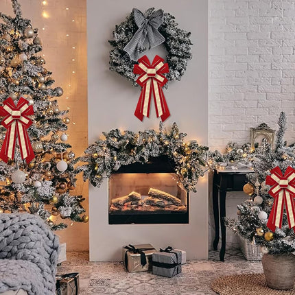 Hying Large Christmas Bows for Wreath, Christmas Wreath Bow Glitter Gold Red Velvet Bow Winter Xmas Tree Bows Ornaments for Front Door Year Christmas Party Decoration Supplies