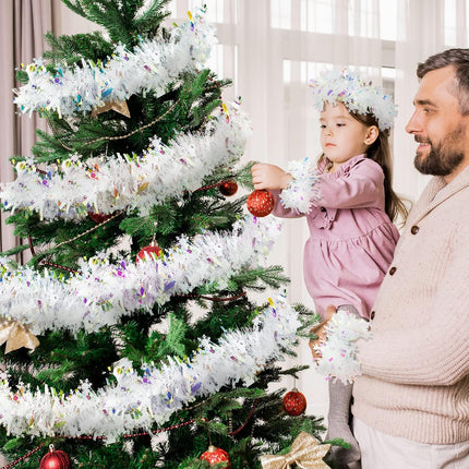 19.7 Feet Christmas Tinsel Garland Artificial Christmas Garland Xmas Metallic Twist Hanging Garland Fireplace Mantel Wreath Decor for Staircase Railing Indoor Outdoor Ornaments (Snowflake Style)