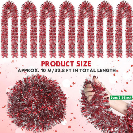 32.8 ft x 4 Inches Christmas Red Tinsel Garland Xmas Metallic Twist Garland Glitter Tree Garland Christmas Parade Float Decorations for Christmas Tree Wreath Party Indoor Outdoor Decor