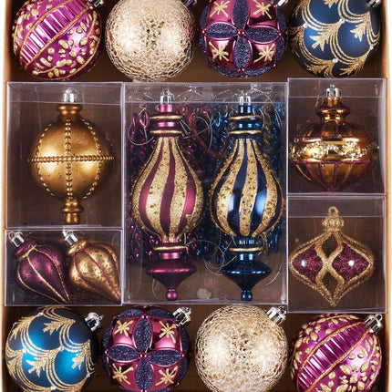 Valery Madelyn Christmas Tree Ornaments Set, 60ct Bronze Copper Gold and Purple Shatterproof Christmas Tree Decorations Bulk, Luxury Hanging Ball Ornaments for Xmas Trees Holiday Decor