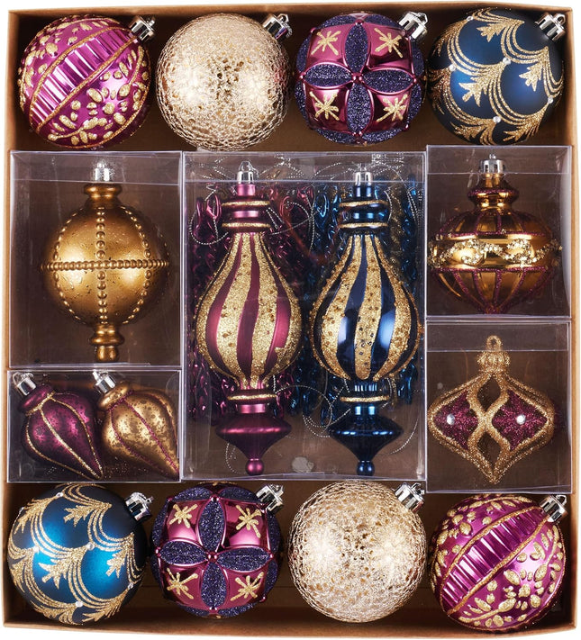 Valery Madelyn Christmas Tree Ornaments Set, 60ct Bronze Copper Gold and Purple Shatterproof Christmas Tree Decorations Bulk, Luxury Hanging Ball Ornaments for Xmas Trees Holiday Decor