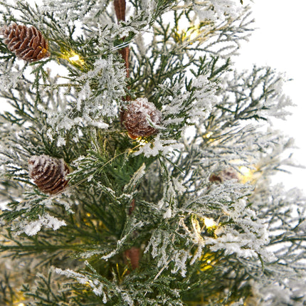 Nearly Natural 2ft. Frosted Pre-Lit Artificial Christmas Tree with Pinecones in Decorative Planter