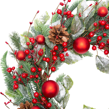 VGIA 20 Inch Christmas Wreath for Front Door Artificial Winter Wreath for Christmas Decor Xmas Wreath with Christmas Balls Pine Needles Pine Cone for Wall Window Holiday Decorations