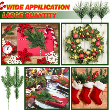 100 Pieces Christmas Pine Needles 10 inch Artificial Pine Branches Green Leaves Needle Garlands Pine Twigs Faux Cedar Branches Greenery DIY Accessories for Christmas Holiday Winter (Vintage Style)
