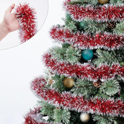 50 Feet Red/White Christmas Tinsel Garland, Metallic Hanging Tinsel Streamers Garland for Christmas Decorations, Garland for Christmas Tree Birthday Party Indoor and Outdoor