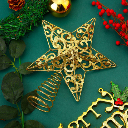 Blulu Glittered Christmas Tree Topper 10 Inch Metal Star Treetop Xmas Hollow-Out Star Topper for Christmas Tree Decoration (Gold)