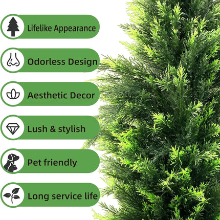 KOL 4FT 2-Pack Artificial Cedar Topiary Trees UV Resistant Potted Shrubs Fake Plants, Faux Pine Tree Plant for Home Office Garden Front Porch Patio Indoor Outdoor Party Wedding Christmas Decor