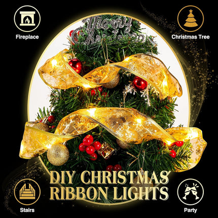 Christmas Decorations, 2.5Inch x 66Ft 200 Led Christmas Tree Ribbon Lights with 8 Lighting Modes, Battery Operated & USB Powered Fairy String Lights with Timer for Party Xmas Tree Decor