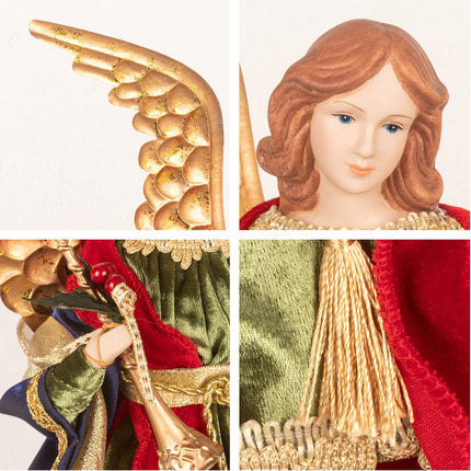 KI Store Angel Christmas Tree Topper 18-Inch Red Gold Green Angel Figurines Treetop Unlit for Christmas Decoration