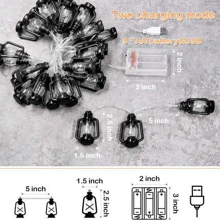 AceList 20 LED Black Lantern String Lights Mini Kerosene Lamp for Indoor Outdoor Patio Garden Holiday Home Ramadan Wedding Party Christmas Tree Year Decorations(Warm White Light)