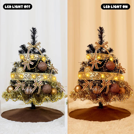 Small Artificial Christmas Tree Decorations - Mini Christmas Table Top Tree 2 FT, Xmas Desk 24 Inch Tree with 20 LED Ribbon Lights, Hanging Ornament for Home Decor Indoor Office Holiday Tabletop Party
