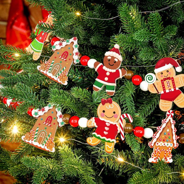Gingerbread Christmas Garland 8.86 ft Gingerbread Garland for Christmas Tree Hanging Christmas Decor Gingerbread Decorations Gingerbread Pendant Winter Wood Bead Garland for Holiday Party