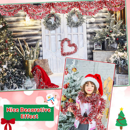 32.8 ft x 4 Inches Christmas Red Tinsel Garland Xmas Metallic Twist Garland Glitter Tree Garland Christmas Parade Float Decorations for Christmas Tree Wreath Party Indoor Outdoor Decor
