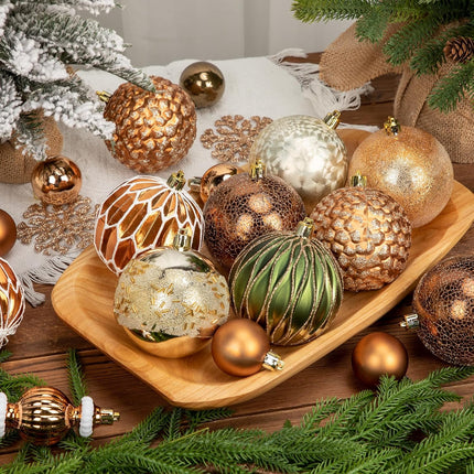 92ct Christmas Tree Decoration Set Christmas Ball Ornaments with Srtings Shatterproof Christmas Baubles for Christmas Holiday Wreath Garland Party Decoration, Bronze-Champagne