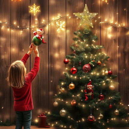 Gold Star Christmas Tree Topper Star, Xmas Tree Topper Star Ornament for Christmas Holiday Party Decor with Warm Lights Tree Topper Décor Golden Glitter
